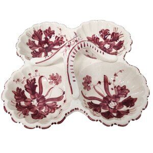 Vintage Maruhon Ware Japan Appetizer Dish Four Compartment Handle Floral Ceramic